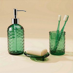 Kit para Banheiro de Vidro 3 Peças - 420ml - Verde - 1 unidade - Rizzo