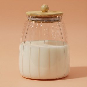 Pote de Vidro Bojudo Canelado Hermético com Tampa de Bambu - 12x11cm - 920ml - 1 unidade - Rizzo