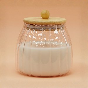Pote de Vidro Bojudo Canelado Hermético com Tampa de Bambu - 10x11cm - 690ml - 1 unidade - Rizzo