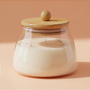 Pote de Vidro Bojudo Hermético com Tampa de Bambu - 11x8cm - 550ml - 1 unidade - Rizzo