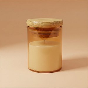 Pote de Vidro Âmbar Hermético com Tampa de Bambu - 5x6cm - 75ml - 1 unidade - Rizzo