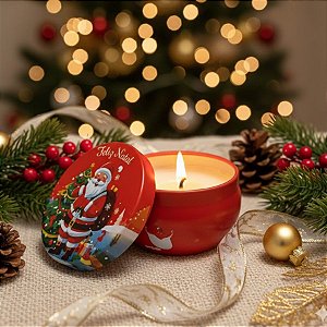 Vela Aromática De Natal - Lata Metálica Noel Mochila - 70g  - 1 unidade - Rizzo