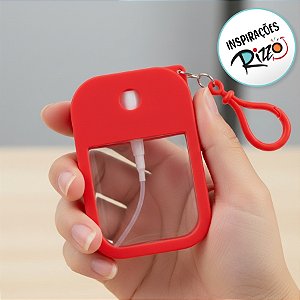 Frasco Spray Portátil Macaron Cartão com Capa de Silicone e Gancho - 50ml - Vermelho - 1 unidade - Rizzo