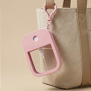 Frasco Spray Portátil Macaron Cartão com Capa de Silicone e Gancho - 50ml - Rosa - 1 unidade - Rizzo
