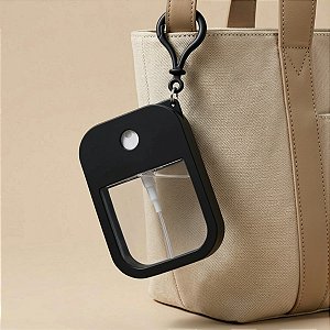 Frasco Spray Portátil Macaron Cartão com Capa de Silicone e Gancho - 50ml - Preto - 1 unidade - Rizzo