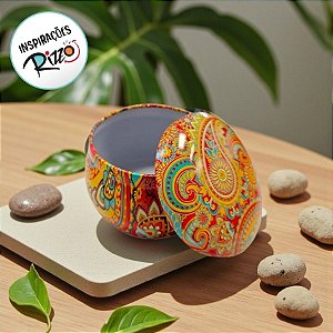 Lata De Metal Estampa De Mandala - Vermelho, Amarelo e Azul - 7x7x4cm - 130ml - 1 unidade - Rizzo
