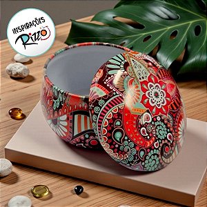 Lata De Metal Estampa De Mandala - Azul e Vermelho - 7x7x4cm - 130ml - 1 unidade - Rizzo