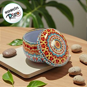 Lata De Metal Estampa De Mandala - Vermelho e Azul - 7x7x4cm - 130ml - 1 unidade - Rizzo