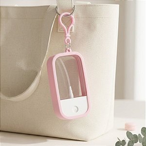 Frasco Spray Portátil Macaron Cartão com Capa de Silicone e Gancho Inferior - Rosa - 1 unidade - Rizzo