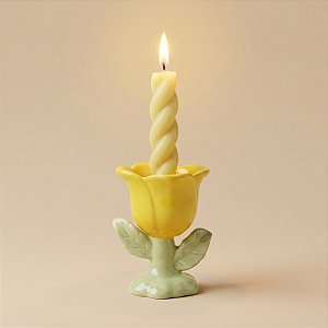 Suporte para Vela em Cerâmica - Flor Grande - Amarelo - 12cm - 1 unidade - FlorArte - Rizzo