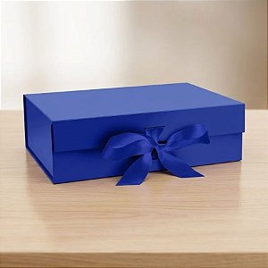 Caixa de Papel Rígido Retangular com Imã e Fita  - Azul - P 20x18,2x8cm - 1 unidade - Rizzo