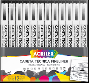 CANETA TECNICA FINELINER ACRILEX 12 UNIDADES PONTILHISMO