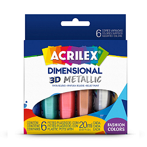 TINTA DIMENSIONAL 3D METALLIC ACRILEX 6 POTES 20 ML CADA
