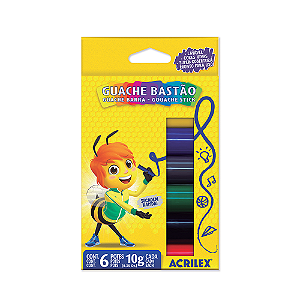 Estojo Tinta Guache bastão Acrilex  6 cores - Tradicionais