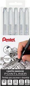 Estojo Caneta Nanquim Pentel Pointliner 5 pontas
