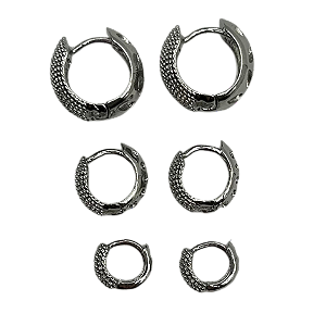 Conjunto semijóia Trio Brinco Argola Pontilhada Ouro Branco