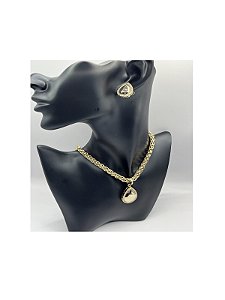 Conjunto semijóia Colar Brinco Gota Cravejado Zirconia
