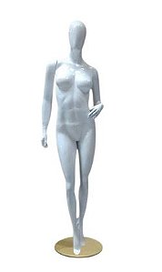 MANEQUIM DE FIBRA FEMININO POSE MAGRA BRAÇO BOLSA BRANCO BRILHO