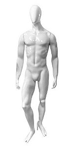 MANEQUIM DE FIBRA MASCULINO BOMBADO ROSTO VIRADO BRANCO BRILHO