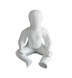 MANEQUIM DE FIBRA BEBÊ SENTADO BRANCO BRILHO