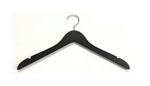 CABIDE DE MADEIRA PRETO SEM BARRA E COM GANCHO CROMADO - PCT C/50