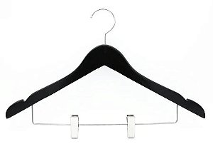 CABIDE DE MADEIRA COM PRESILHA PRETO COM GANCHO CROMADO - PCT C/50