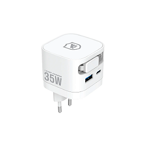 Carregador de Parede Turbo 35W com Cabo Retrátil Tipo C + 1 Entrada USB-A + 1 Entrada USB-C - Raptor - Gshield