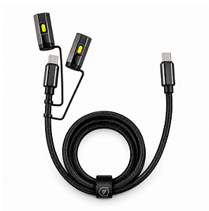 Cabo Multifuncional 3 em 1 Tipo C/ Tipo C 1.2 metros Carregamento até 240W com Lanterna LED e Acendedor Elétrico - Hydra - Gshield