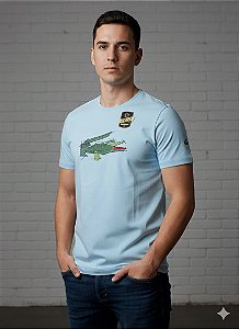 Camiseta Masculina Gold Croco – Malha Egípcia Azul Claro