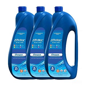 Kit C/ 3 Algicida De Choque Trata Água Verde De Piscina Atcllor 1 L