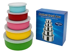 Conjunto de Potes Inox Colorido 5 Peças C/ Tampa