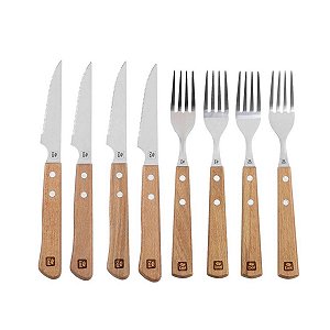 Jogo de Talheres Inox Cabo de Madeira Churrasco Premium 8Pcs