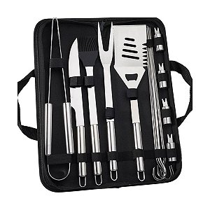 Kit Churrasco Inox Premium 16Pcs com Estojo Bel