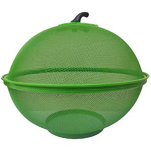 Fruteira Cesto De Mesa Telada Com Tampa Redonda Verde