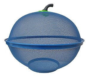 Fruteira Cesto De Mesa Telada Com Tampa Redonda Azul