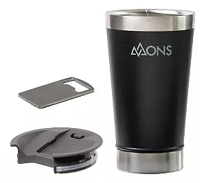 Copo Termico Mons Em Aco Inox Com Tampa - 473Ml - Preto