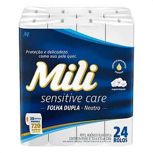 Papel Higiênico Mili Folha Dupla Neutro - 24 Unidades