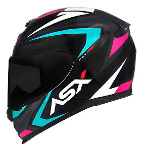 Capacete ASX Eagle Street Brilho Preto/Tiffany/Rosa – Tamanho 58/M