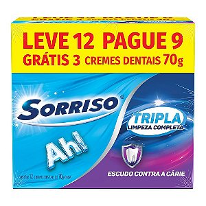 Creme Dental Tradicional Tripla Limpeza Completa, 70G, 12 Unidades, Sorriso