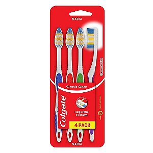 Escova de Dente Colgate Classic Clean Macia 4 unidades