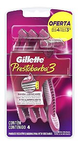 Aparelho de Depilação Gillette Prestobarba 3 Feminino com 4 Unidades