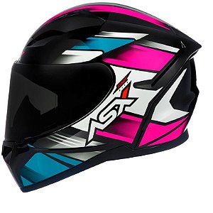 Capacete ASX City Start Brilhante – Preto/Turquesa/Rosa