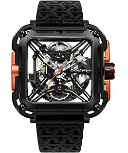 Relógio Automático Ciga Design X Series Gorilla Skeleton preto e laranja X011-BLOG-W25BK
