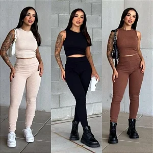 Conjunto gringa canelado top