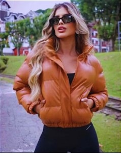 Jaqueta Puffer Caramelo em Couro Fake