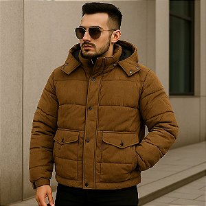 Jaqueta de cotelê  Puffer Masculina Estilo Casual