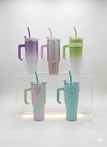 Caneca Térmica com Tampa hermática e Canudo inox 1,200ml