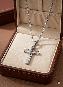 Corrente masculina aço inox Cruz Pai Nosso