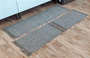 Jogo Tapete de Cozinha Artesanal Passadeira de Algodão 3 Peças Cinza Mesclado