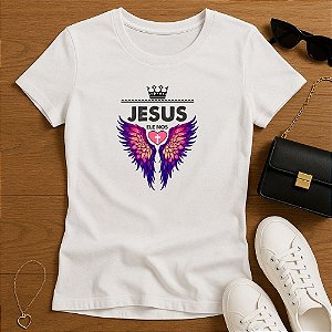 Baby Look Feminina Cristã Branca Jesus Asas